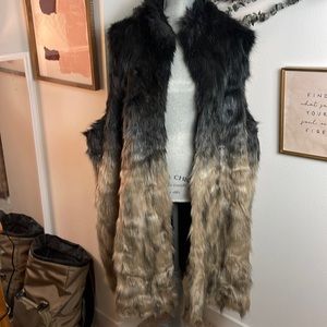 Donna Salyers Fabulous Furs Open Front Ombré Long Fur Vest